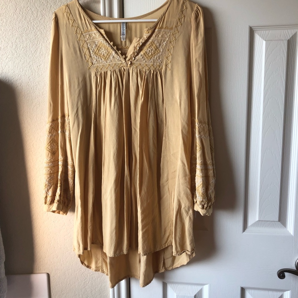 Yellow long sleeve flowy mini dress, size small